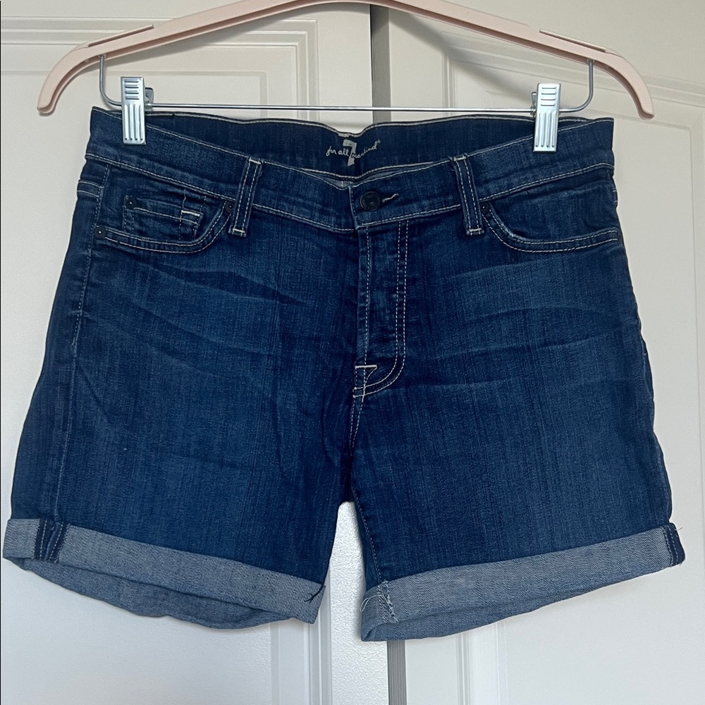 7 For All Mankind Indigo Rolled-Cuff Denim Shorts